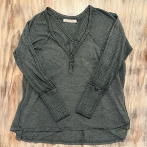 WE THE FREE Teal Distressed Long Sleeve Tunic Flowy V-Neck Waffle Top Medium